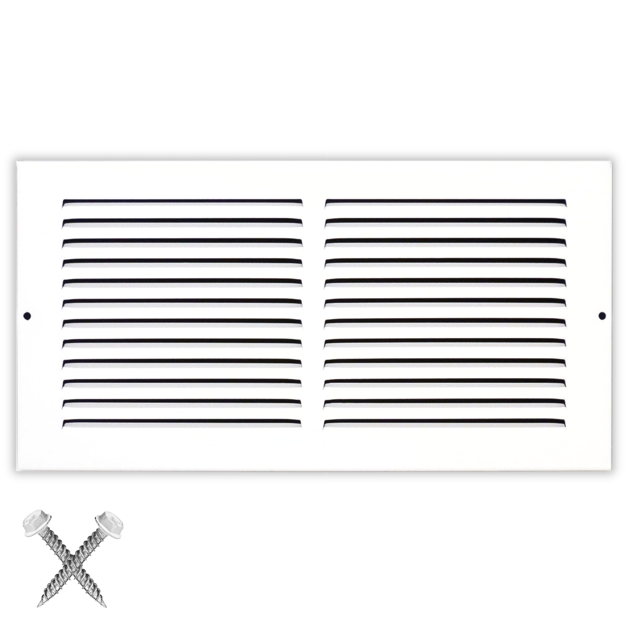 14'' x 8'' [Duct Opening] Flat Stamped Steel Return Air Grille by - Sidewall and Ceiling - HVAC Premium Vent Duct Cover - White [Overall Dimensions: 15.75''w X 9.75''h]