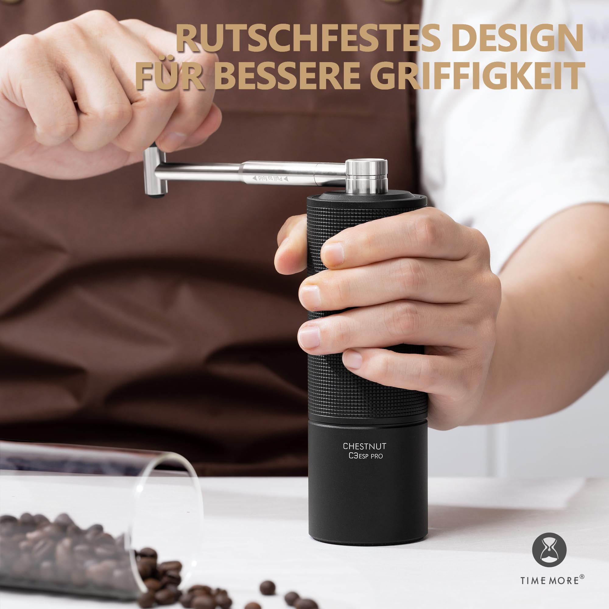 TIMEMORE Chestnut C3 ESP PRO, moulin à café manuel, corps entièrement métallique, fraise conique S2C en acier inoxydable, moulin à café manuel avec poignée pliante, pour Espresso et French Press, noir