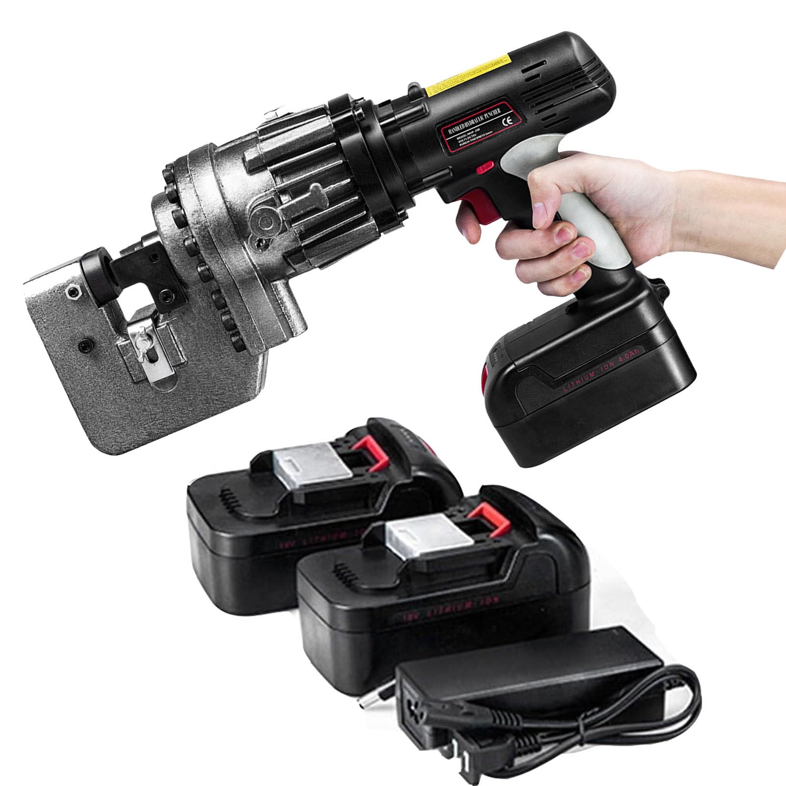 Punzonatrice idraulica da 200 W 18 V, con 5 matrici e 2 batterie da 4000 mAh, Fora Metalli da 6 mm in 8 Secondi, Kit di punzonatura a Batteria per lavori elettrici