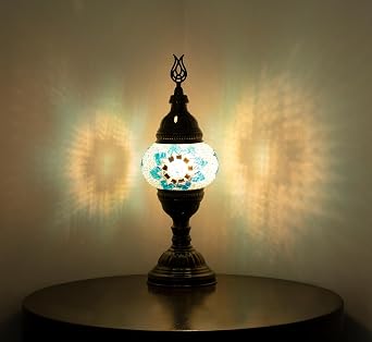 Moroccan Mosaic Table Lamp - Inspiring Handcrafted Lamp - Vibrant Light for Home Decor - Moroccan Accent Lighting - Blue, Small E12 Candelabra Bulb not Included