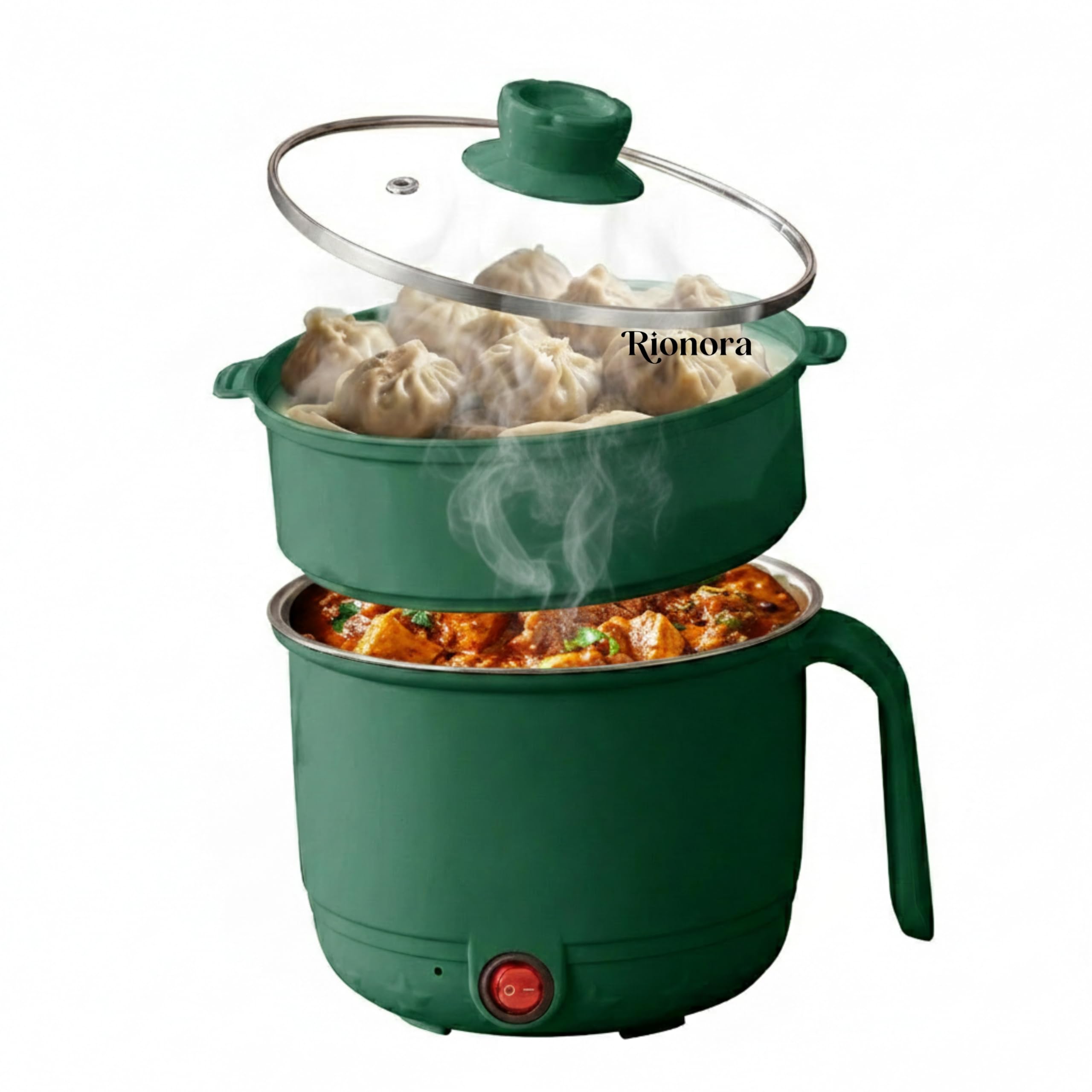 1.5L Electric Cooking Kettle with Steamer Tray, Stainless Steel Mini Multipurpose Cooker, Portable Rice & Baby Food Maker for Travel & Hostel, Boiling, Steaming & Frying (Green)-image-12