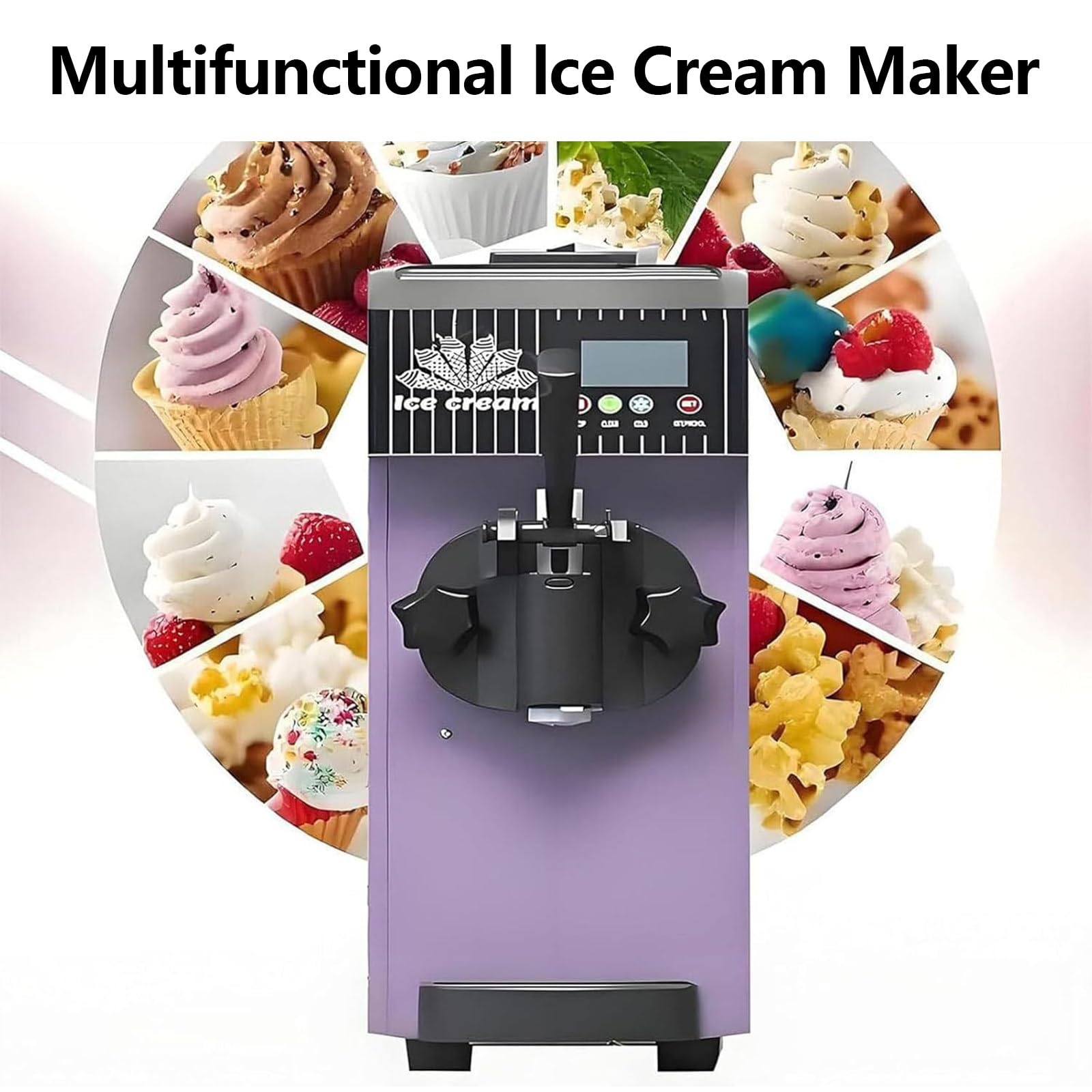 Máquina de helado de servicio suave, salida de 4-5 kg/h, tolva de congelador de 2.5 L, tanque de congelación de 1 litro, control LCD, limpieza automática, máquina de helado de encimera de 450 W