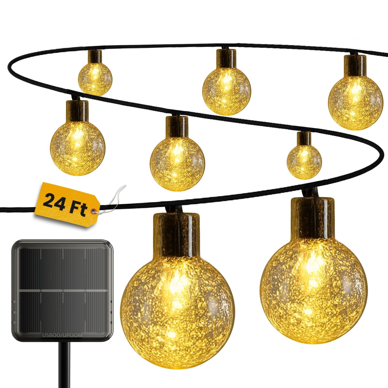 Solar String Lights Outdoor, 24FT 50LED Crystal Balls Waterproof LED Fairy Lights, 8 Modes Outdoor/Indoor Solar Powered Lights, Decorative Lighting for Home, Garden, Party,Festival