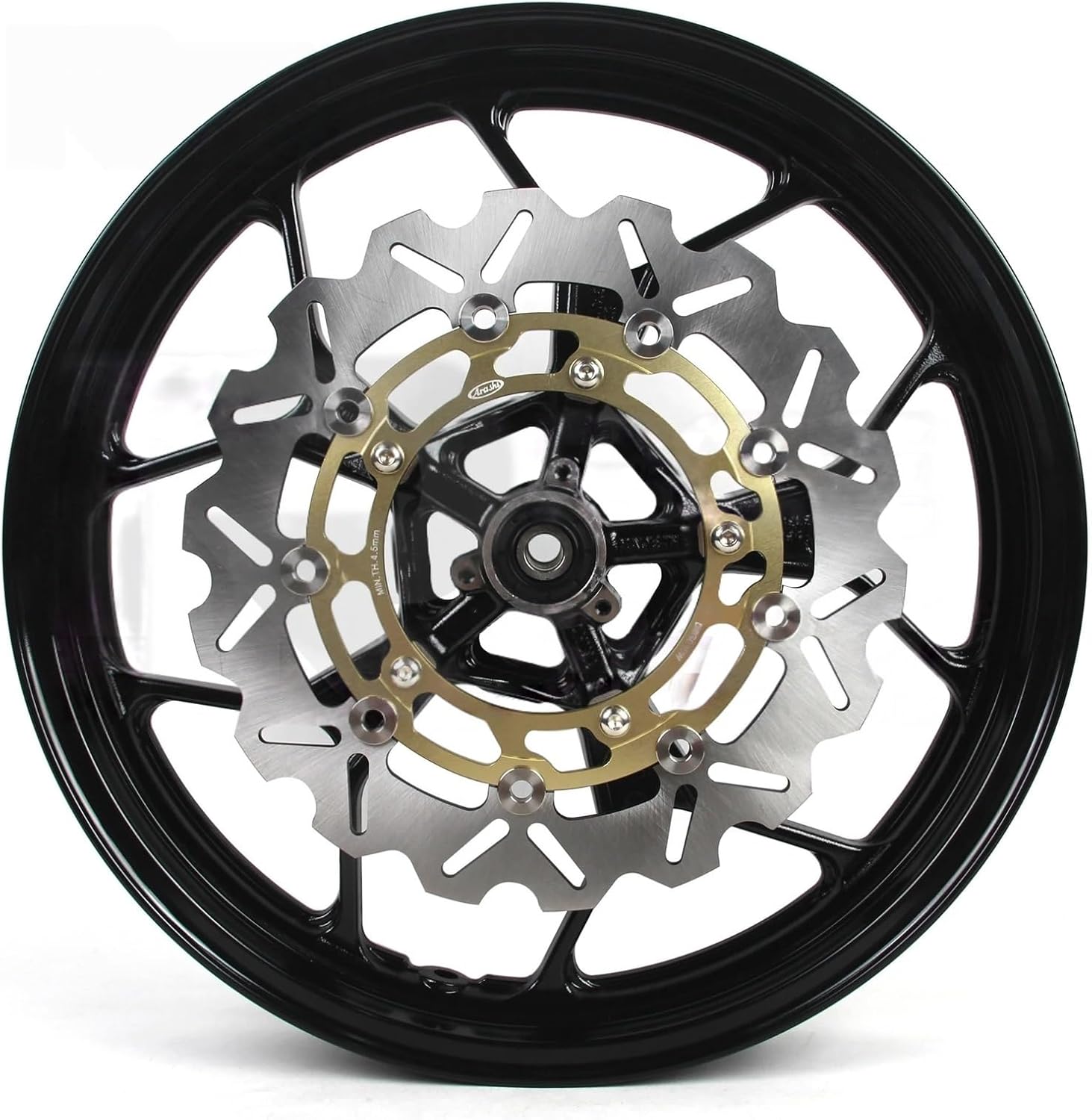 Front Wheel Rim Brake Disc Compatible With YAMAHA MT03 2016-2021 Motorcycle Frame Disk MT-03 MT 03(Black Rim Gold Disk)