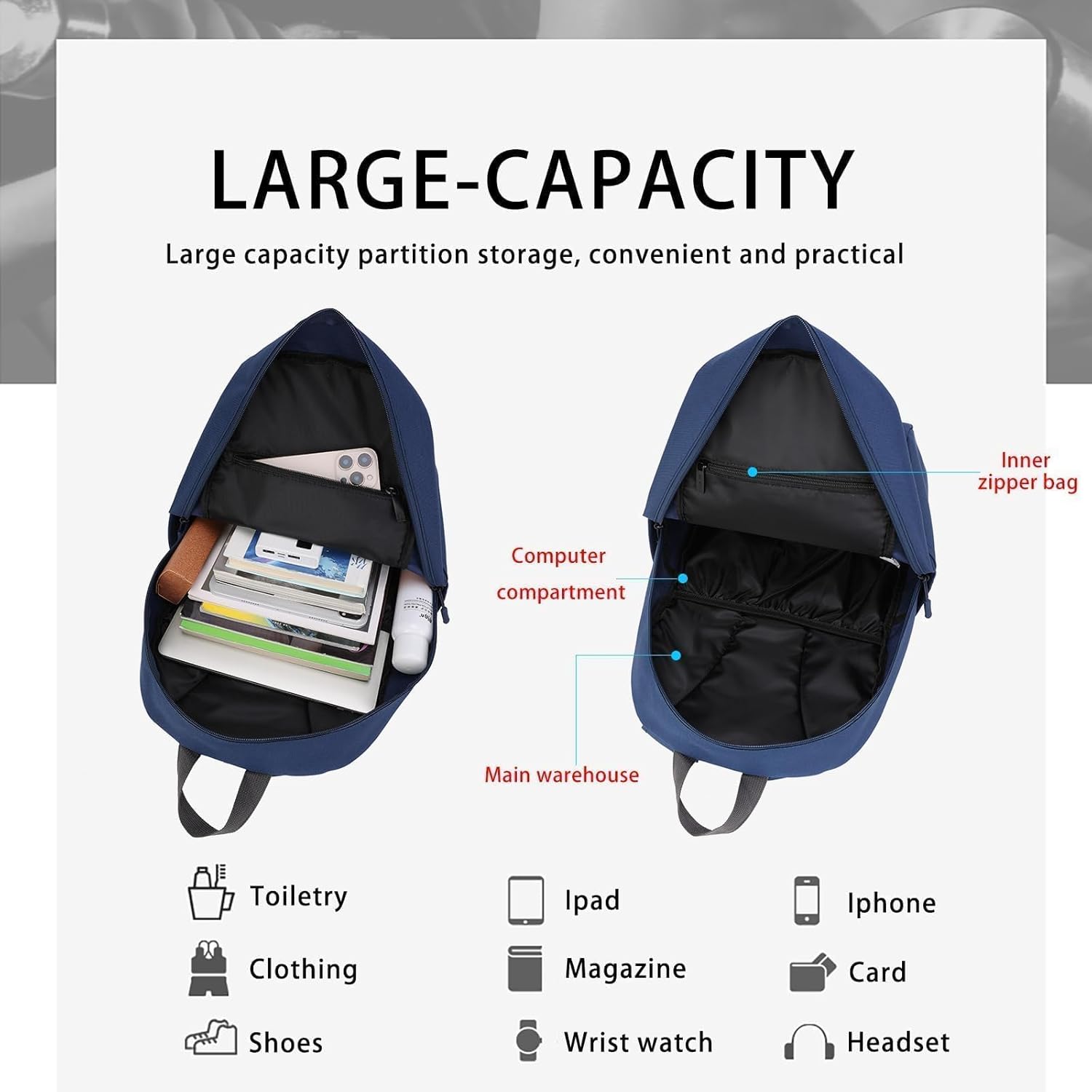 HEAD Waterproof Gym Backpack for Women/Men, Compact Laptop Backpack for College/Sport/Fitness/Work/Daily, (Navy Blue)