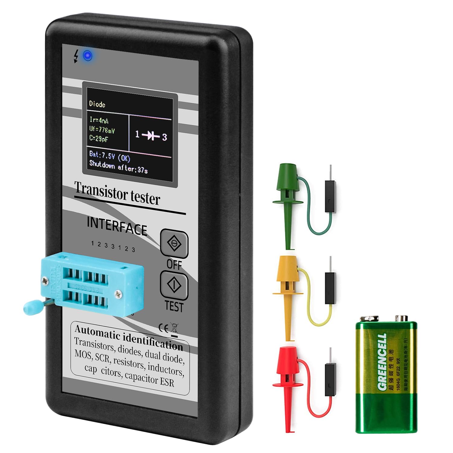 Aideepen Transistor Tester LCR Meter, NPN PNP MOSFET Diode Resistor Inductor Capacitance ESR Automatic Checker Detector