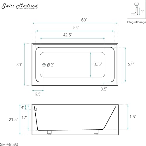 Miniatura 174 de Voltaire - Bañera de 54 x 30 pulgadas para desagüe con delantal BLANCO BRILLO