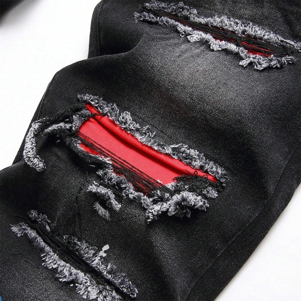 Jeans da uomo strappati patchwork slim fit stretch denim pantaloni hip hop streetwear moda pantaloni