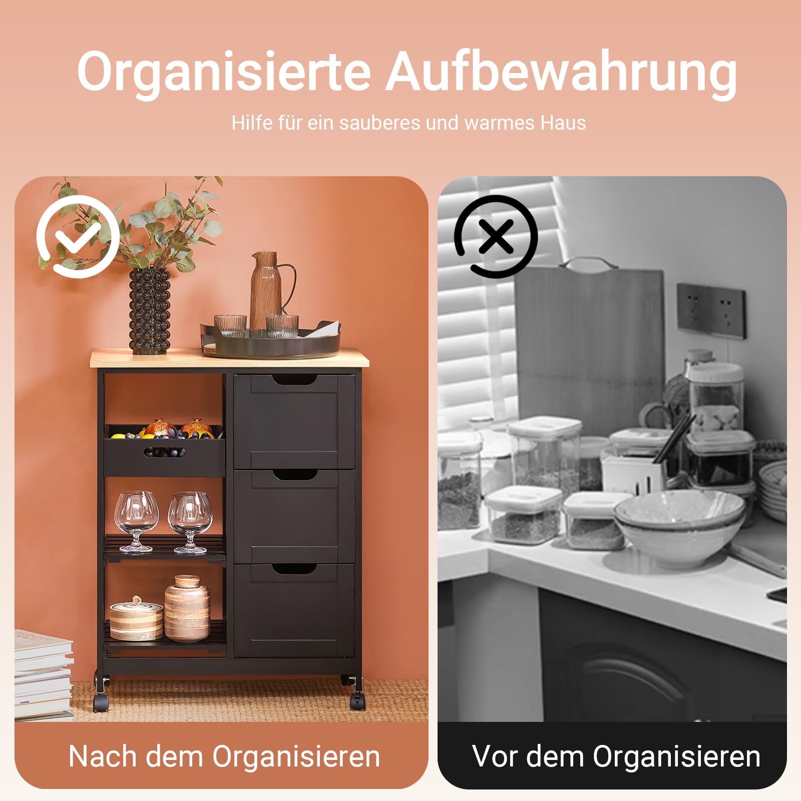 SoBuy Servierwagen mit Rollen Küchenwagen mit 1 Tablett Beistellwagen Rollwagen für Küche, Wohnzimmer, Esszimmer – Ideal für Singleküche, Küchenschrank mit Arbeitsplatte Schwarz 68x85x38 cm FKW79-SCH