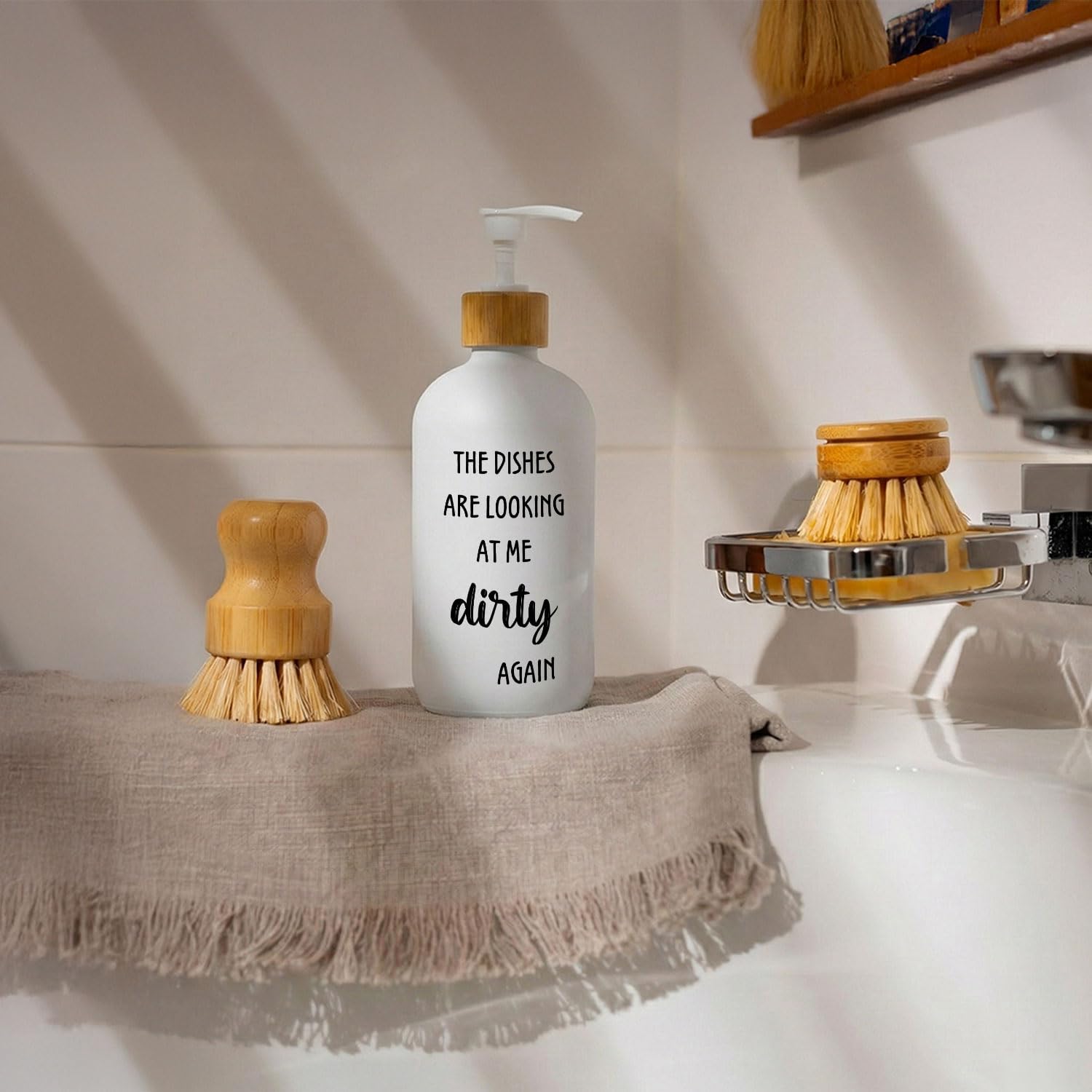 Funny Kitchen Decor Soap Dispenser, Funny Kitchen Gifts Glass Dish Soap Dispenser, Sarcastic Humorous Quote Refillable Handsoap Pump Bottle for Countertop image 3