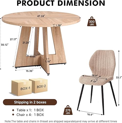 Miniatura 2 de Juego de mesa de comedor redonda para 4 personas con sillas, mesa de cocina y sillas, juego de mesa de comedor, silla moderna de mediados de siglo