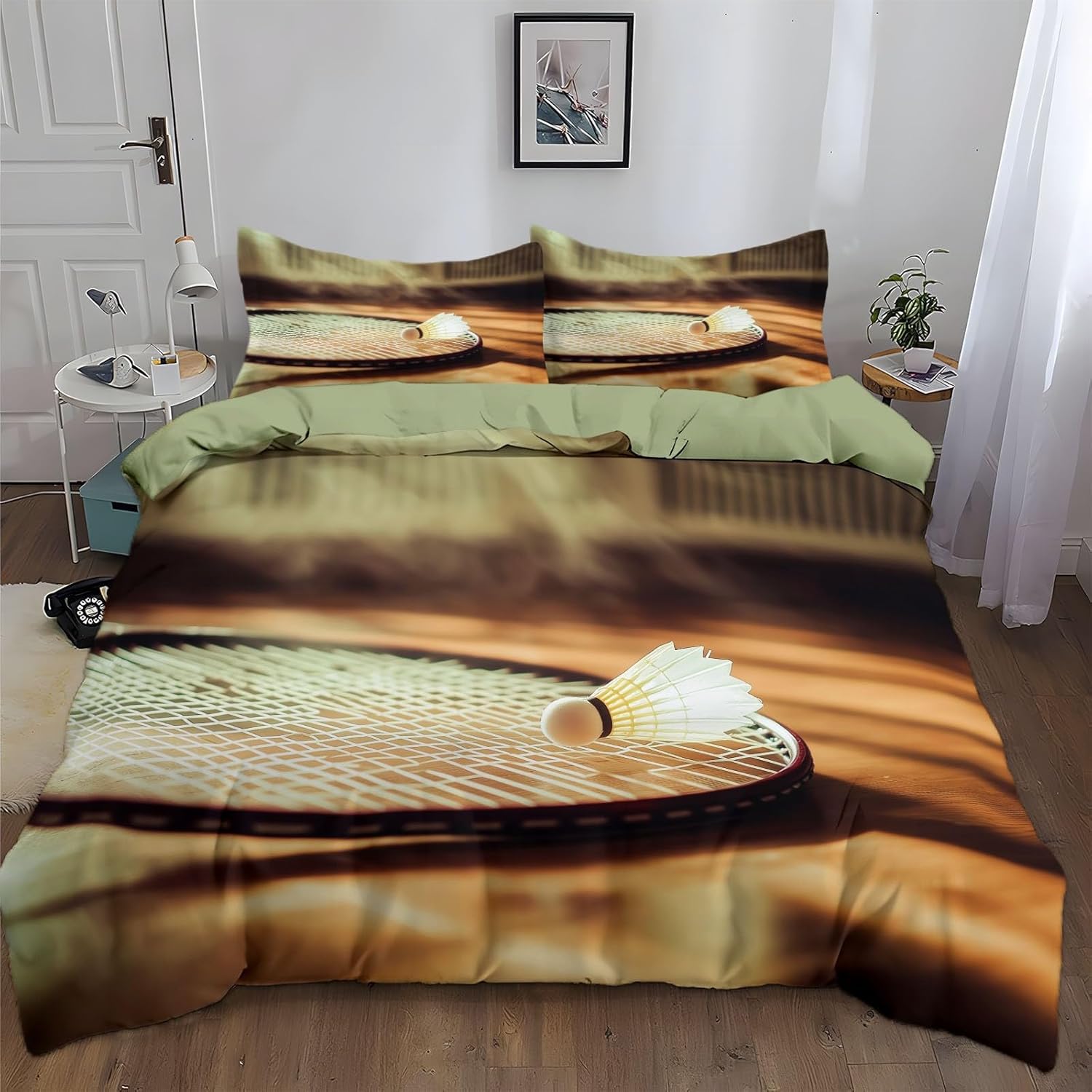 Poszwa na kołdrę Badminton 150 3 szt. - 3D Piłka sportowa poszwa na kołdrę 240 x 220 cm, 2 poszewki na poduszki z mikrofibry lekka i wygodna pościel, łatwa pielęgnacja M/2183