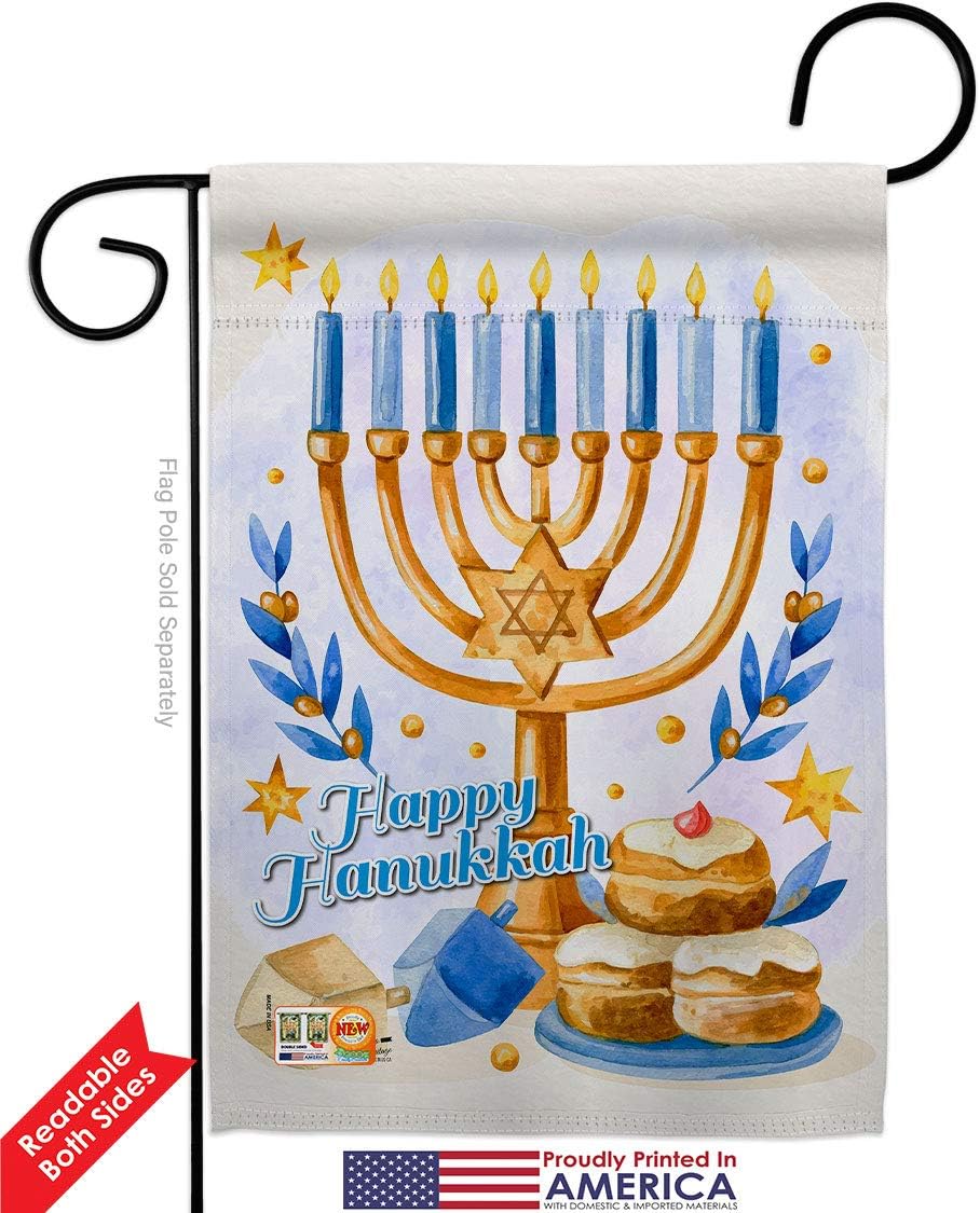 Jewish Festival Garden Flag Pack Winter Hanukkah Candle Bonsai Menorah Chanukah David USA Applique House Decoration Banner Small Yard Gift Double-Sided, 13"x 18.5", Thick Fabric