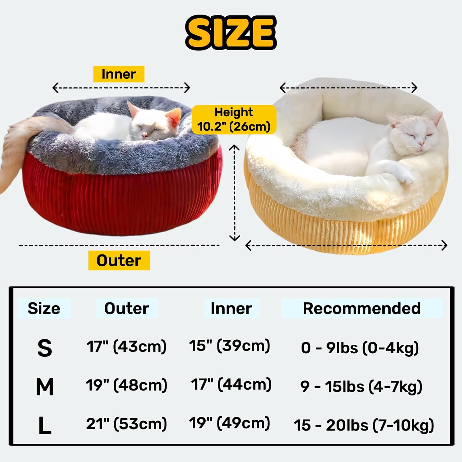 Cute Cat Bed Self-Warming Atheistic Pet Plush Donut Mat Fluffy Non-Slip Cats Nest Calming for Indoor Cats and Small Dogs (Yellow, M (9-15lbs))