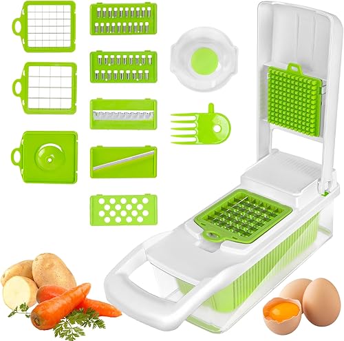 Picador de verduras multifuncional 13 en 1 Cortador de verduras Cortador de verduras con contenedor, accesorios de cocina, picador de alimentos,