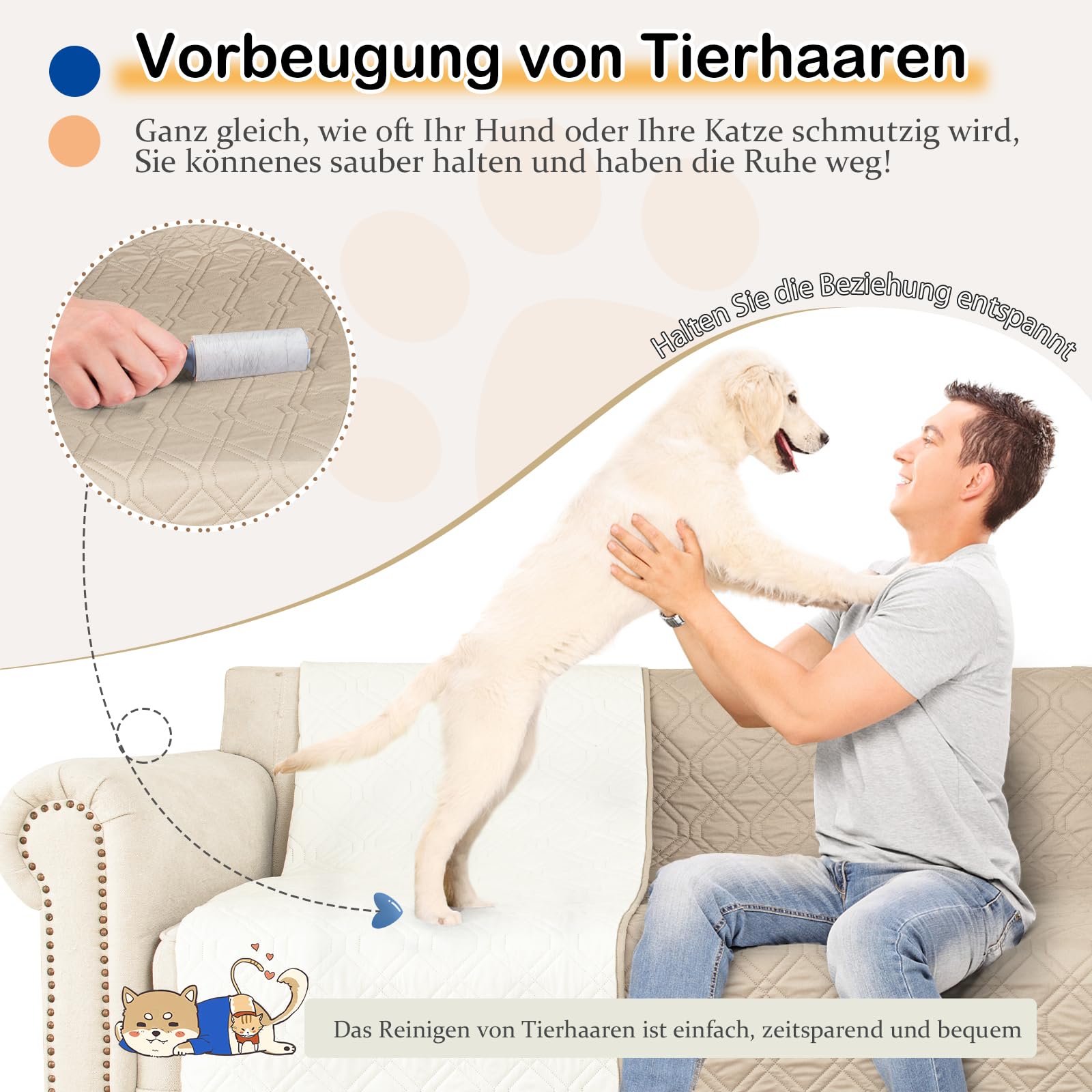 GYURO Hondendeken, 100% waterdicht, aan beide zijden verkrijgbaar, zacht, voor grote en kleine honden, bescherming voor bank, bed en auto, wasbaar in de wasmachine (kaki, 157 x 208 cm, 2,0