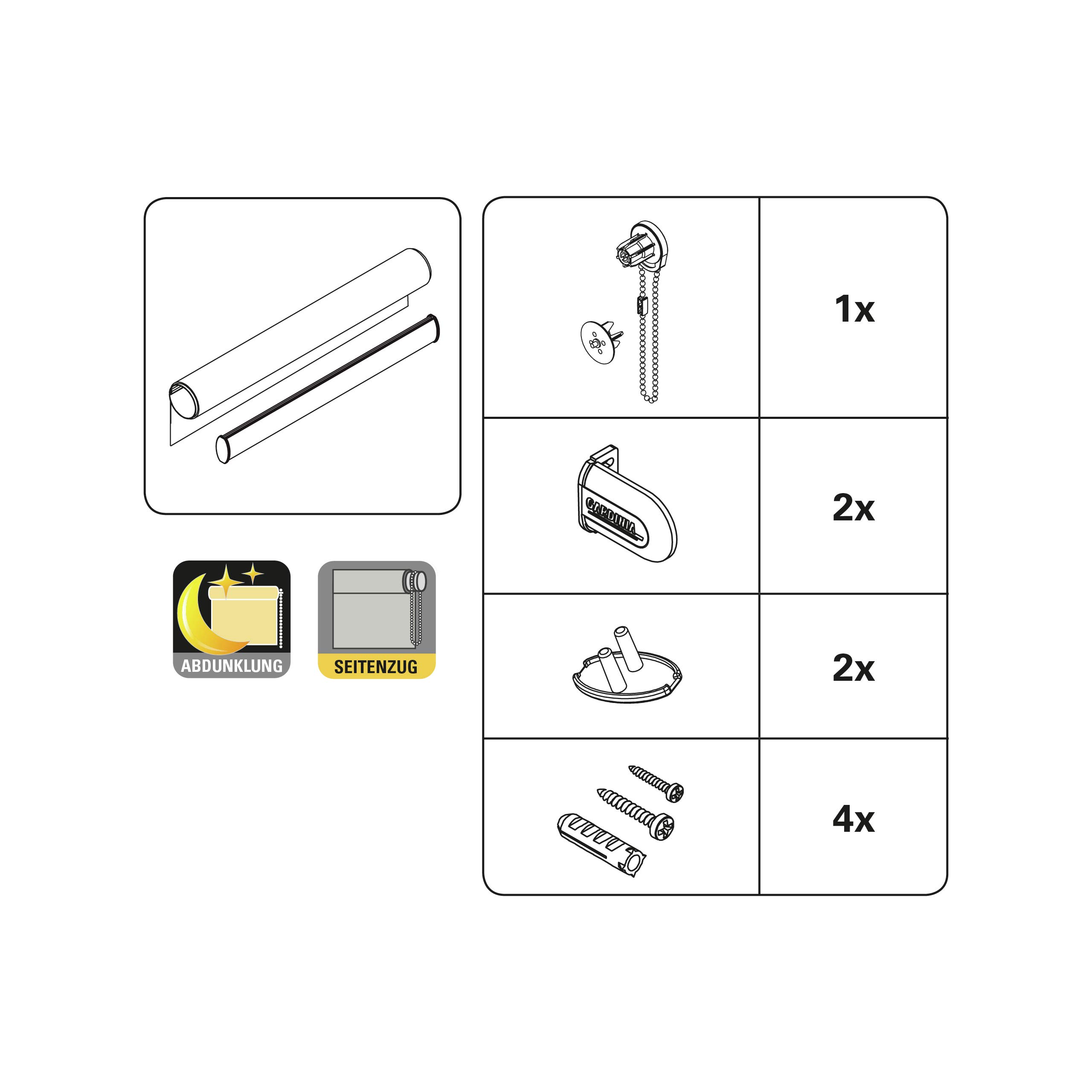 Gardinia Tenda Oscurante a Rullo con Catenella Laterale, Installazione a Parete, soffitto o nicchia, Opaca, Kit di Montaggio Incluso, Bianco, 182 x 180 cm (LxA), Tela