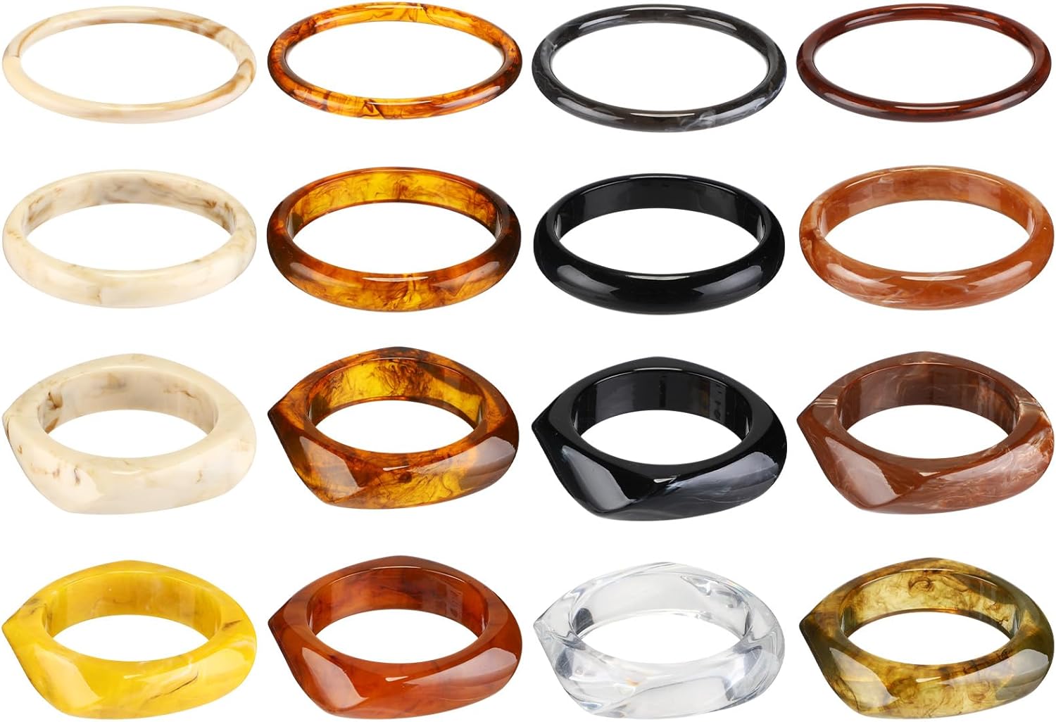 Quelay 16 Pcs Colorful Square Acrylic Resin Bangle Bracelet Wide Geometric Irregular Wristbands Women