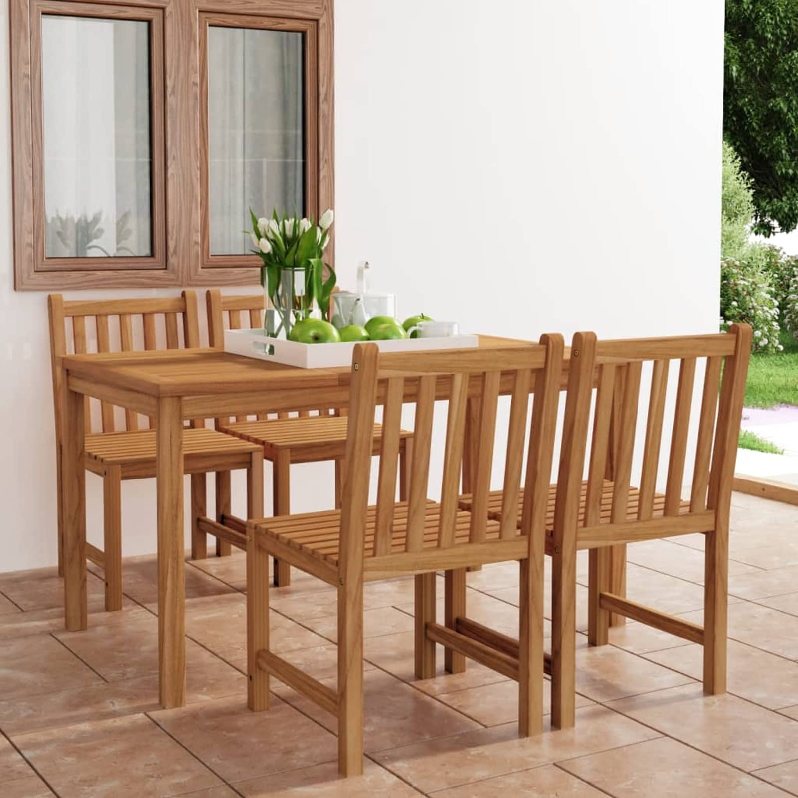 Conjunto de Comedor de jardín 5 Piezas Conjunto Comedor Jardin Exterior Juego de Mueble Jardin Juego de Comedor de jardín Madera Maciza de Teca 3059929