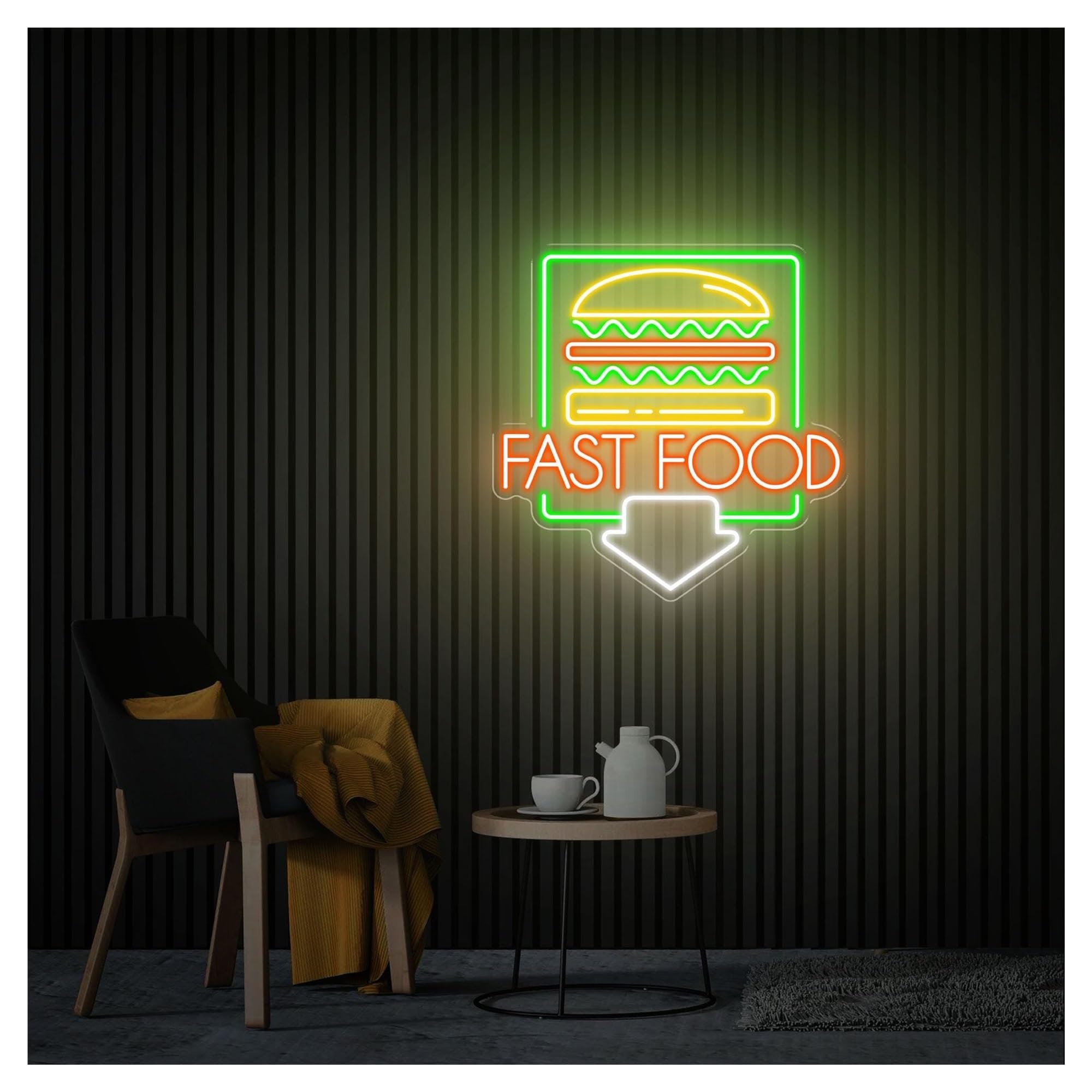 RONGCH Hanging Art Signs Fast Food Arrow Neon Sign,Suitable for Handmade Shop Decor with Dimmable 49cmx50cm(E)