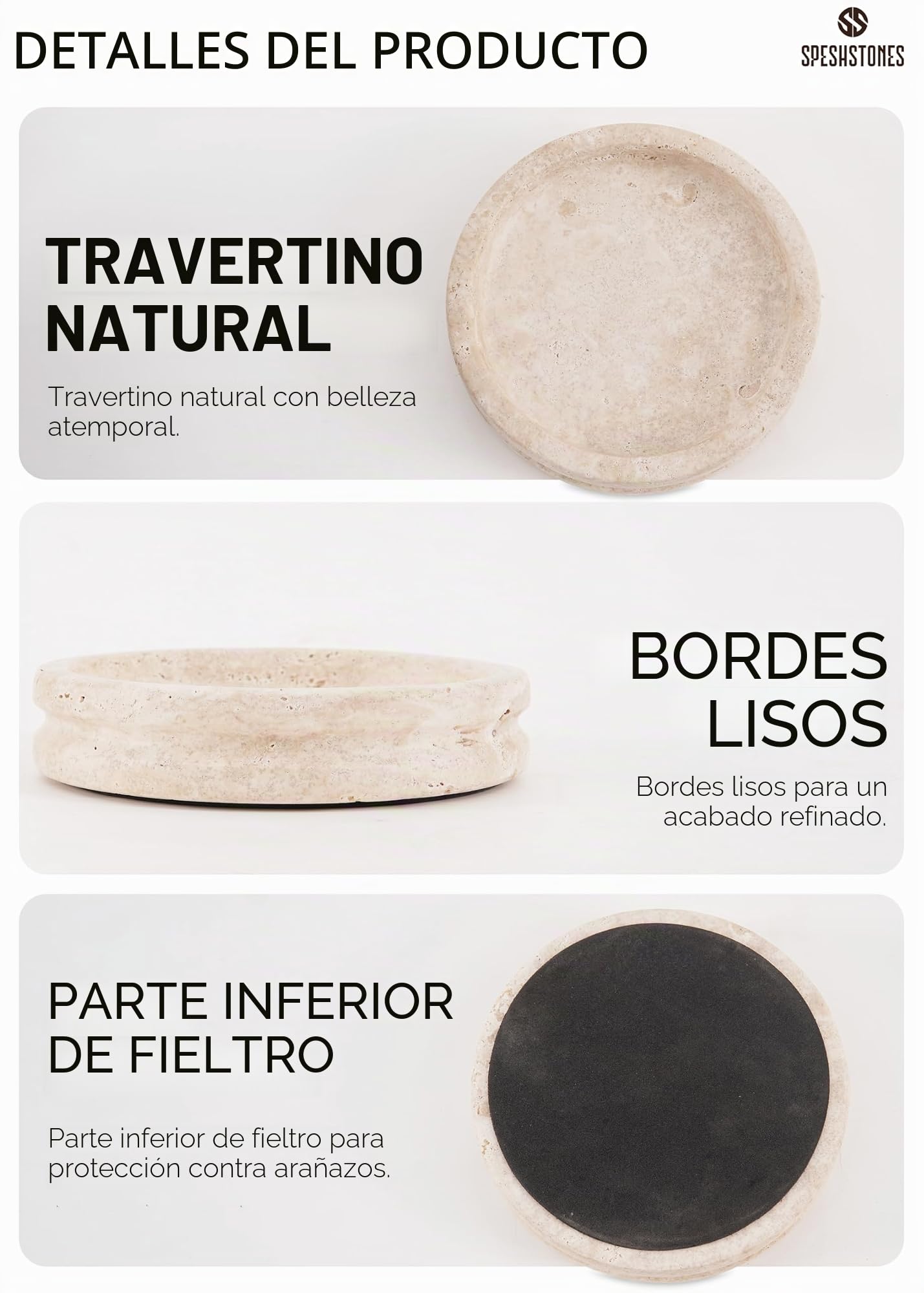 SPESHSTONES Plato de mármol para joyería, Soporte para Anillos Hecho a Mano de 5 Pulgadas, Bandeja de Piedra para Collares, aretes y Organizador de perfumes, Plato Decorativo para decoración