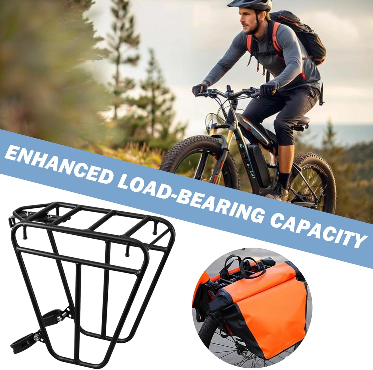 Bike Rack, Adjustable Bike Rear Rack, Frame-Mounted for Heavier Top & Side Loads Pannier for Disc Brake