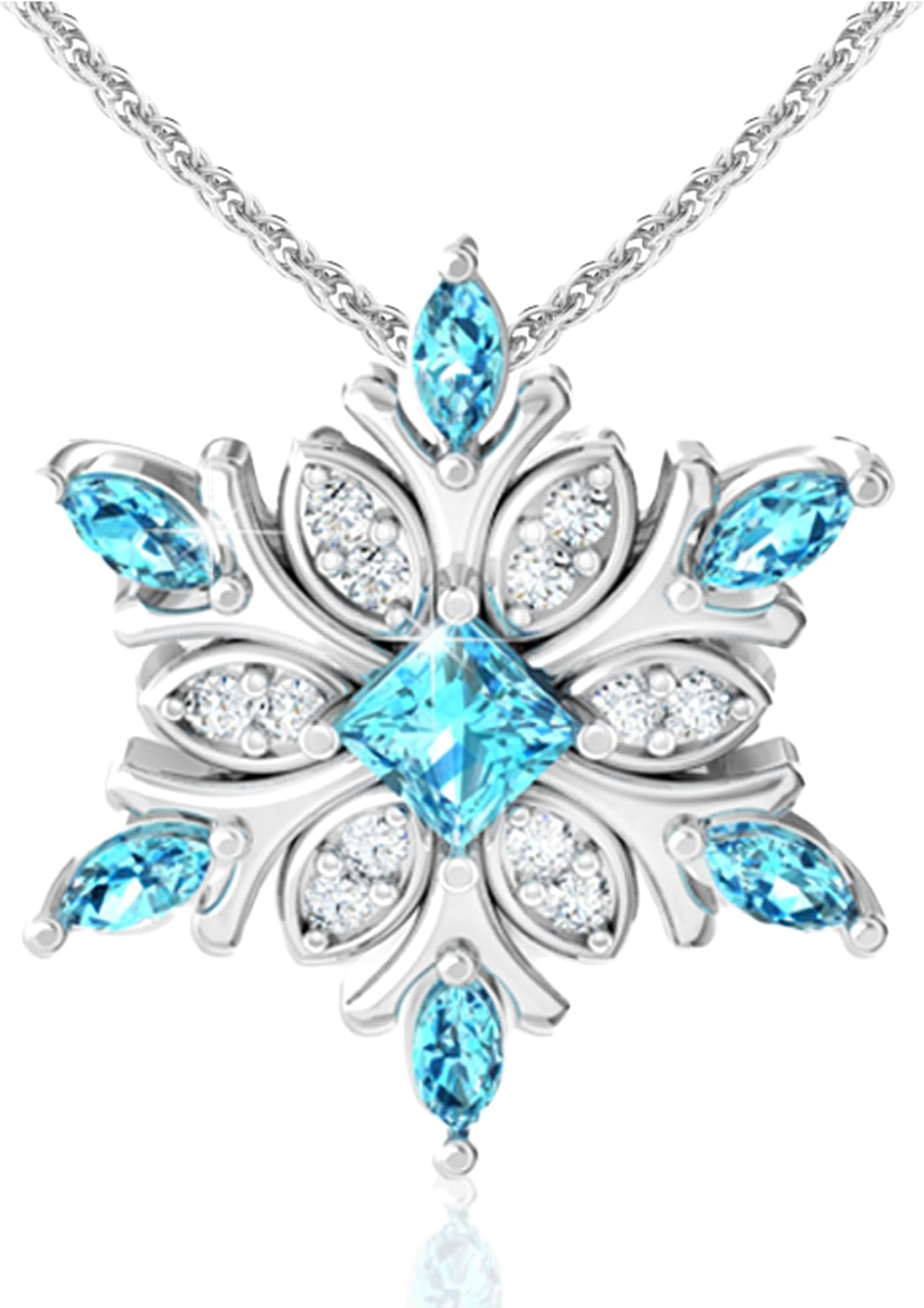925 Sterling Silver Snowflake Hanging Pendant Gemstone Necklace