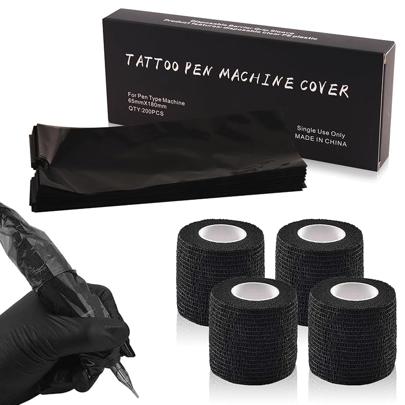 Kit combofix com 200 capas descartáveis para caneta de tatuagem e 4 fitas para grip
