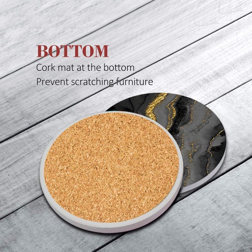 Britimes Coaster for Drinks Set of 6, Funny Vintage Music Retro Geometric Absorbent Round Ceramic Stone Mat, with Cork Base and Metal Holder, Gift for Housewarming Room Bar Decor