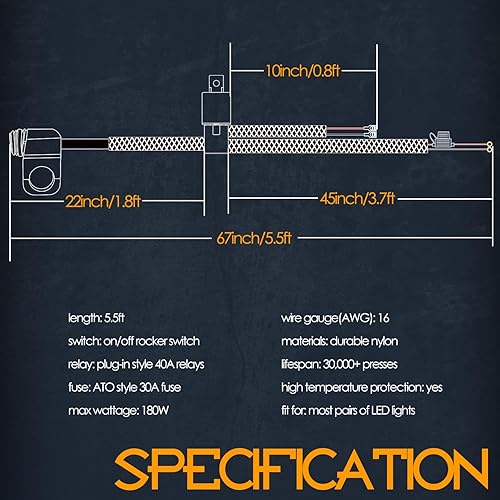 Miniatura 9 de Nirider - Arnés de cableado de 2 conductores, interruptor de manillar de motocicleta, 12 V, 40 A, fusible de relé de nailon, kit de arnés de
