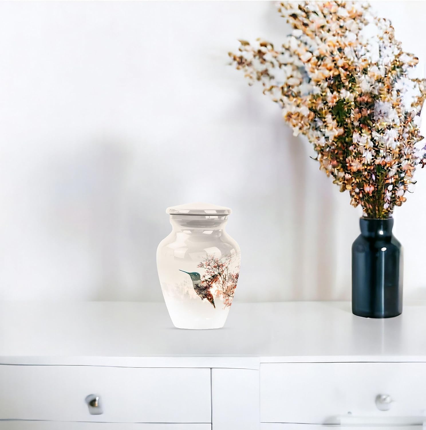 Hummingbird Urn for Ashes, 3 Inch Urn, White Urns, Mini Urns for Human Ashes, Cremation Urn for Ashes, Urns for Human Ashes Adult Man, Pet Urn for Ashes, Funeral Urns for Ashes