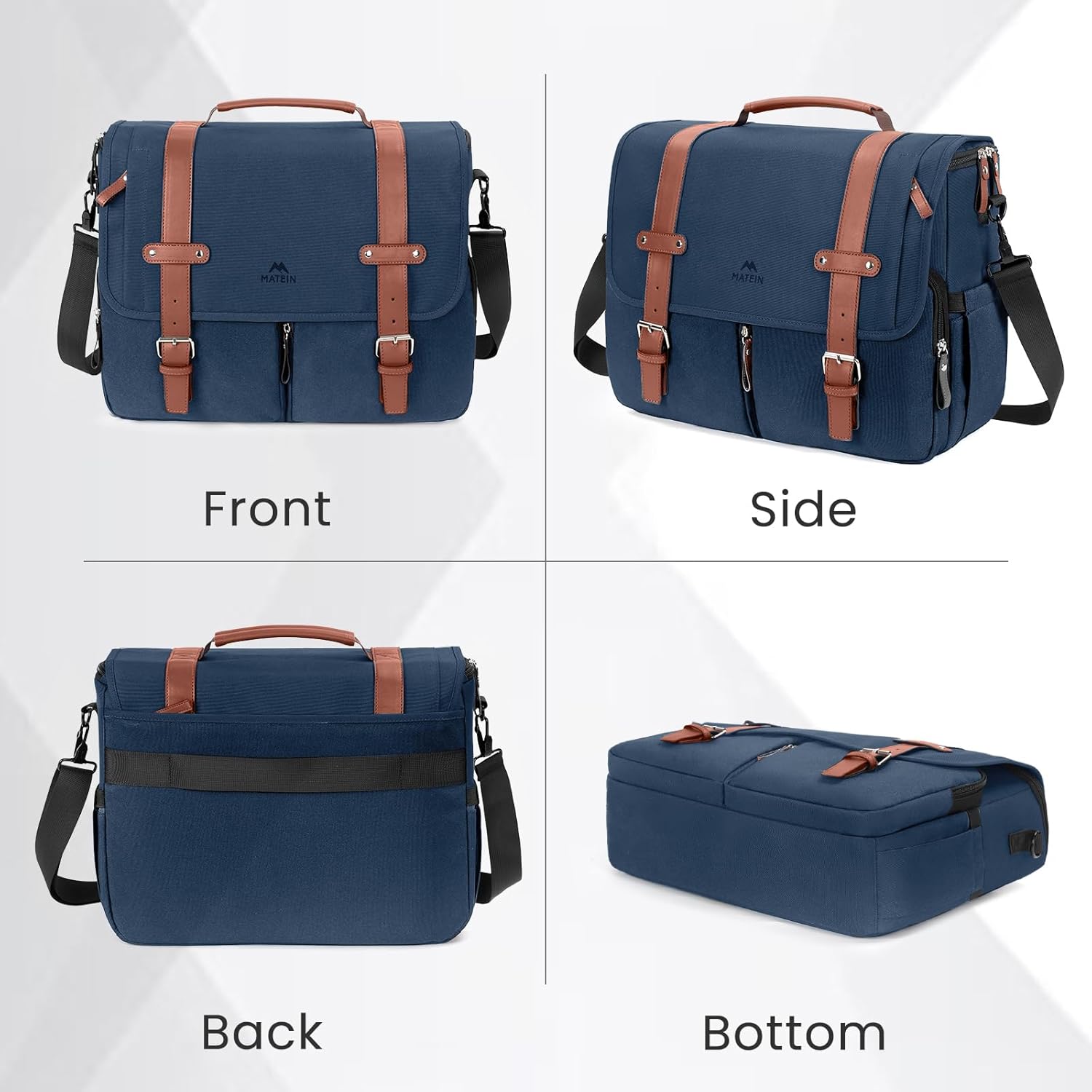 MATEIN Laptop Briefcase for Work, 15.6 Inch Mens Messenger Bag with External USB Charging Port, Water Resistant Computer Crossbody Shoulder Satchel for Office Business Travel, Navy Blue