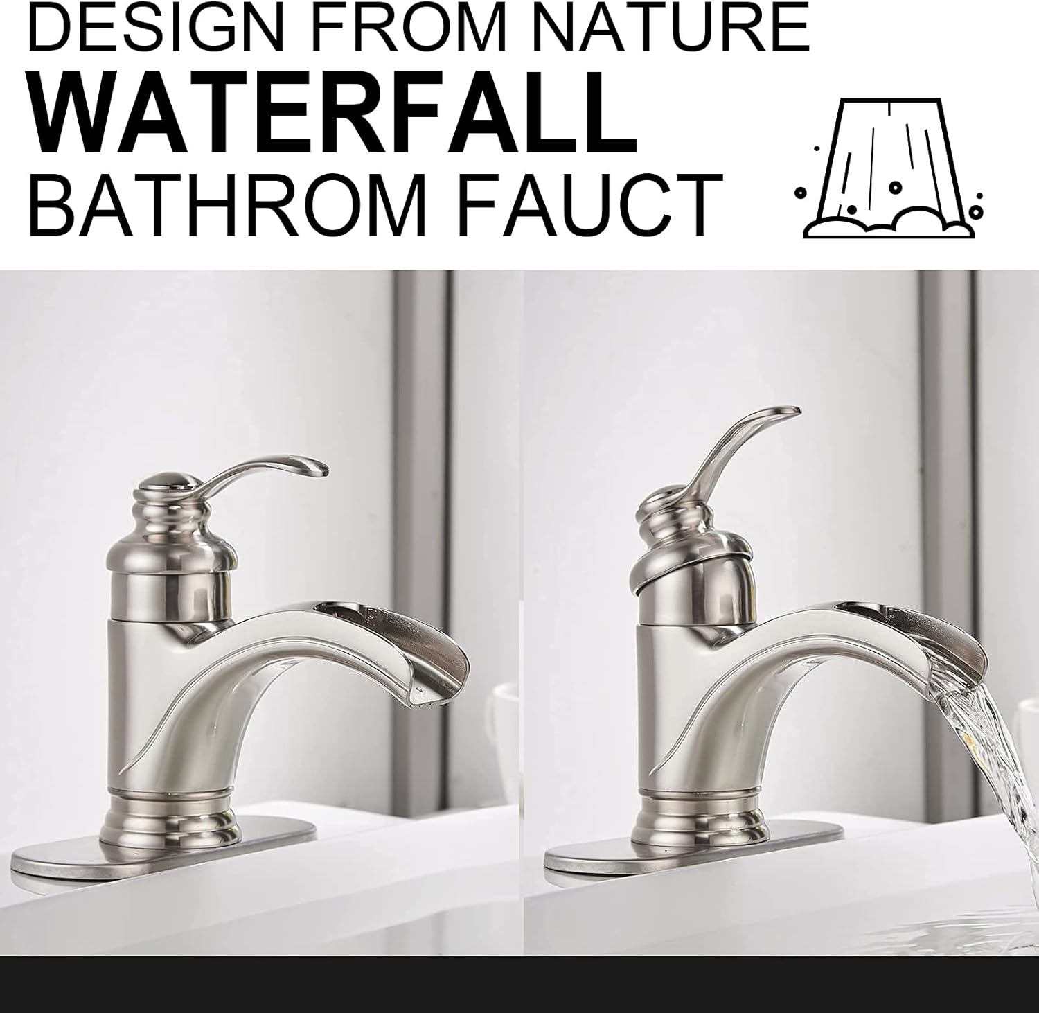 Chеареѕt 🛒 BATHLAVISH Brushed Nickel Bathroom Faucet Waterfall Sink Single Hole Lavatory Vanity 1 Handle Deck Mounted Brush Finish Mixer Tap with Supply Line