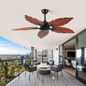 52 Inch Tropical Ceiling Fan No Light Palm Leaf, Indoor/Outdoor for Patio & Living Room, Reversible Fan, Black Bronze