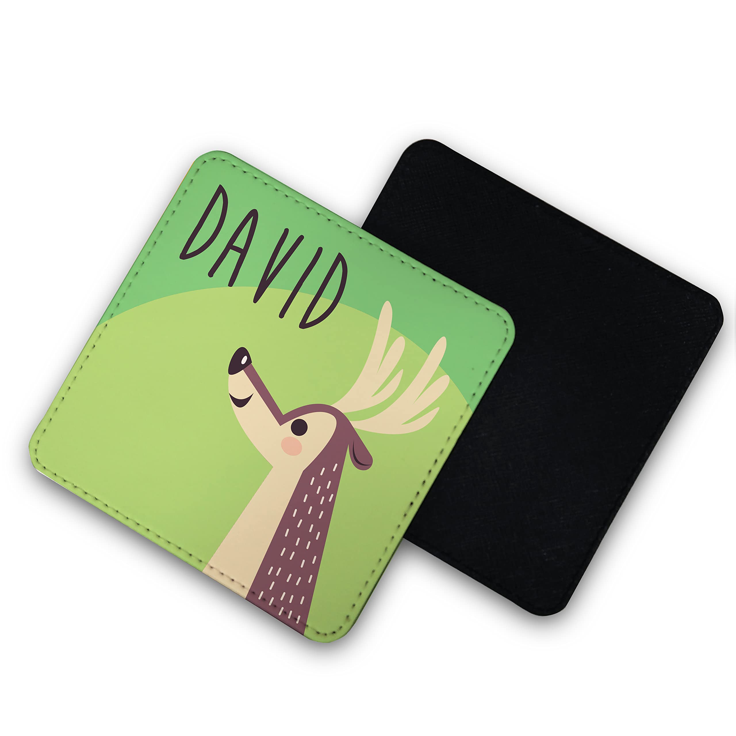Personalised Table mat & Coasters and Animals - Kids Named ANy Name monogram cute (Coaster only, Green - Deer)
