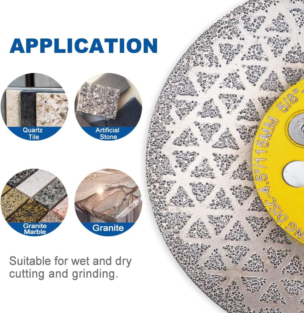 HIGHDRIL Diamond Porcelain Blade for Cutting and Grinding,2pcs Diameter 4.5" Multipurpose Cup Wheel Beveling Shaping Diamond Disc for Angle Grinder with 5/8-11 Thread