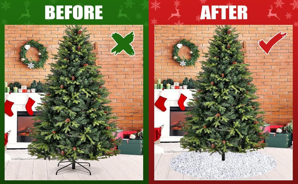 Miniatura 3 de Falda de árbol de Navidad de lentejuelas de 46 pulgadas, tapete de terciopelo blanco para el suelo, falda de árbol brillante para Halloween,