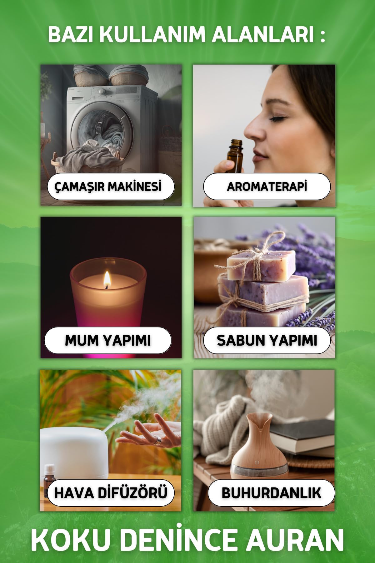 AURAN Nane Esansiyel Uçucu Koku Yağı Difüzör Esansı Buhurdanlık Yağı Aromaterapi Yağı 10ml