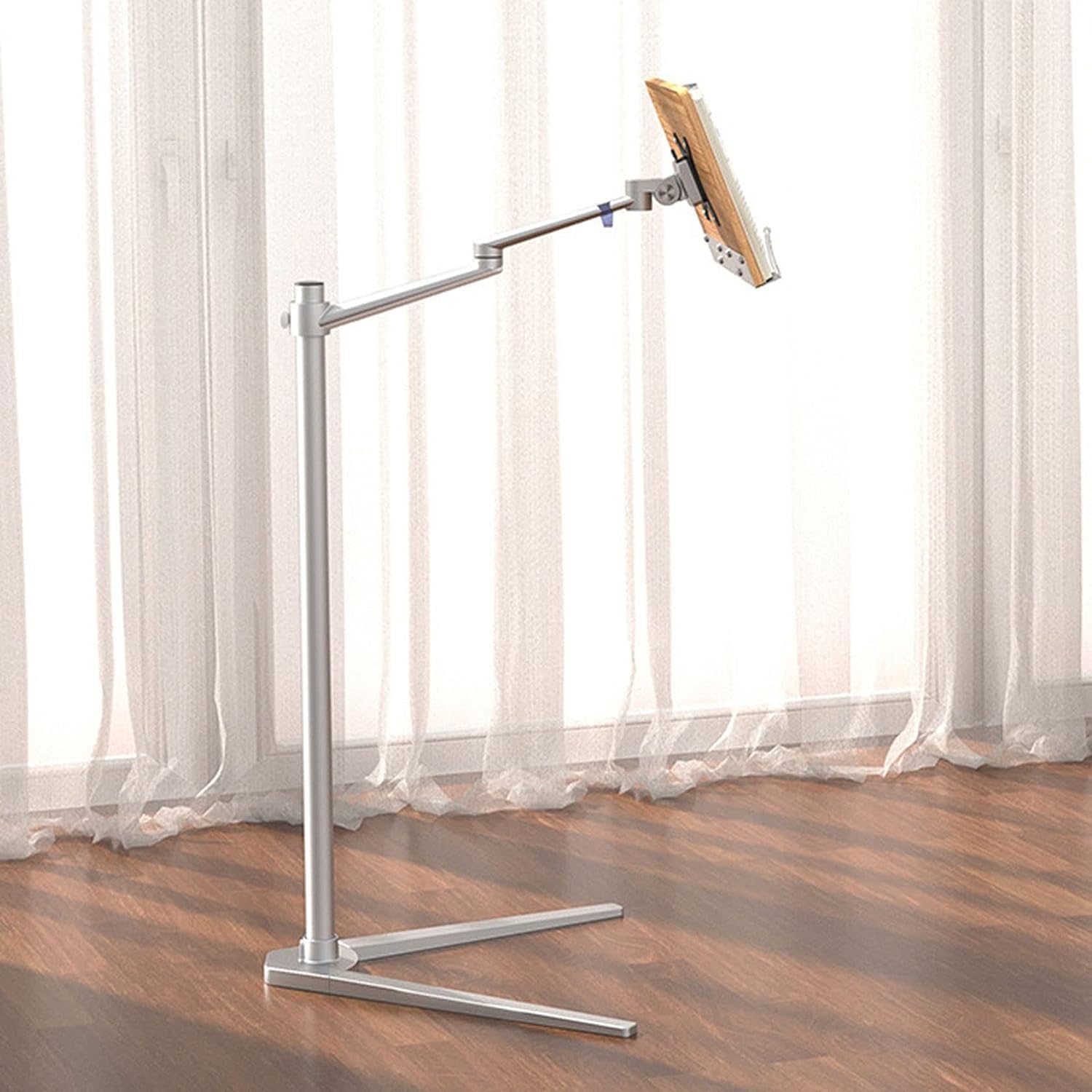 Soporte para libros ajustable con brazo de aluminio y pinzas para páginas 1