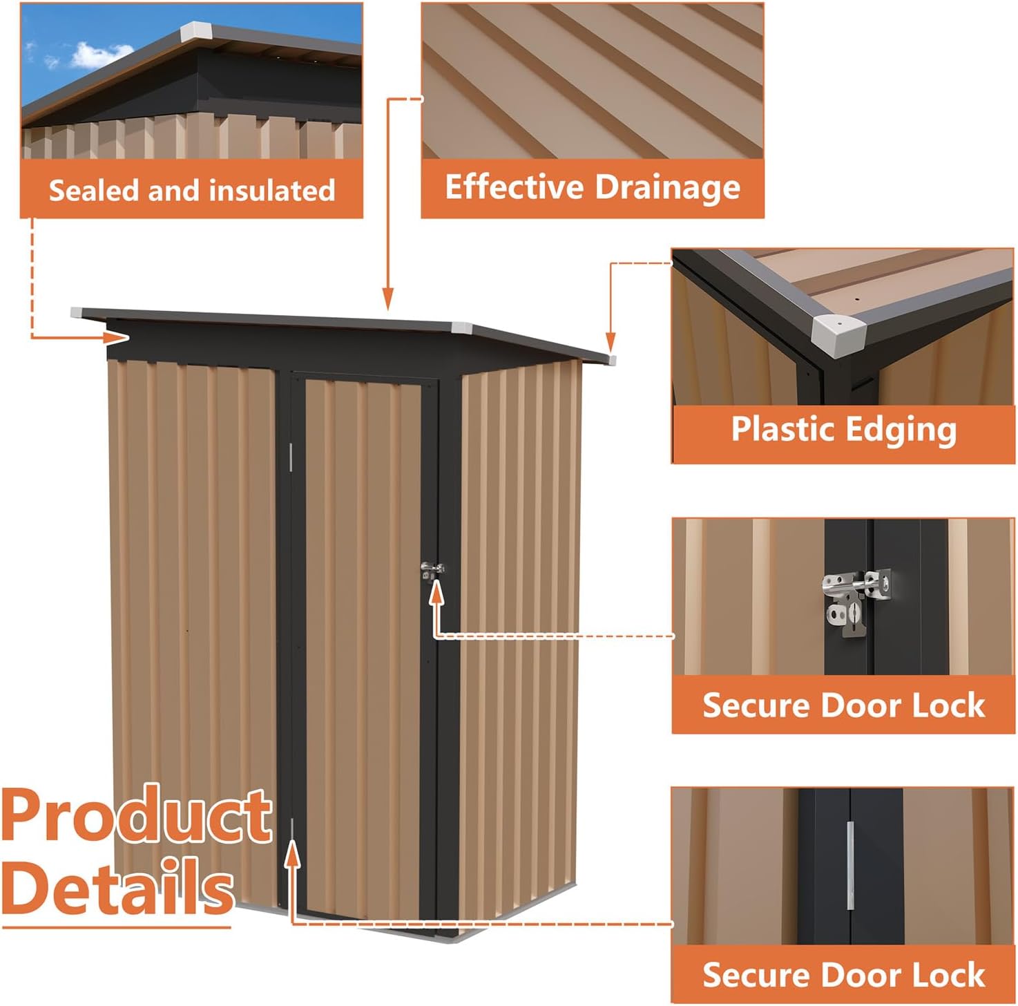 Outdoor Storage Shed, 4.27 FT x2.42 FT Metal Tool Shed with Pitched Roof, Compact Metal Garden Shed Anti-Corrosion Storage House with Lockable Side Hinge Door for Backyard, Patio, Sundries (A)