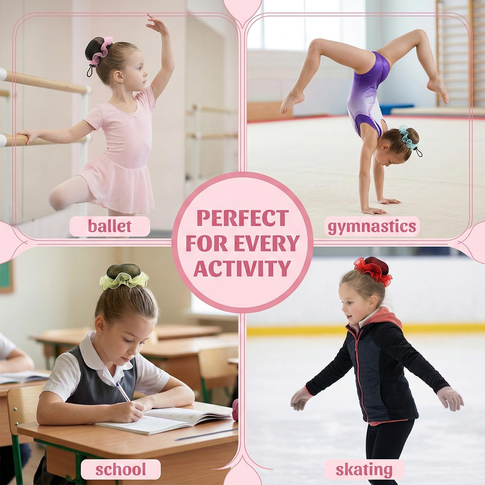 6 piezas redecilla para cabello, Mallas elásticas, Redecilla Pelo soportes de cabello en red para peinados de moño para jóvenes bailarinas de ballet, accesorios para bailarinas, gimnasia — view 6