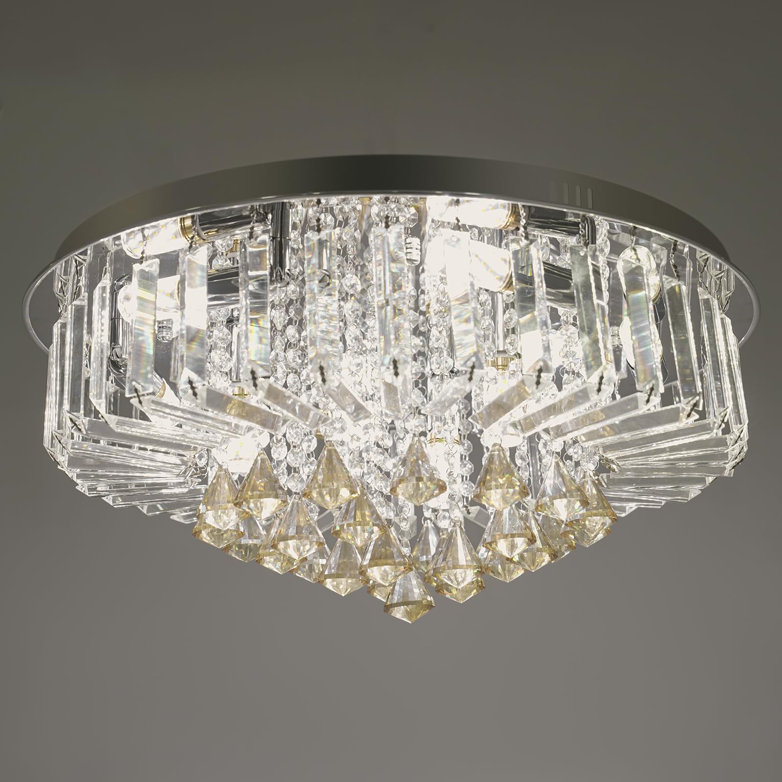 Plafoniera rotonda cristallo di lusso, impero soffitto lampadario trasparente in vetro 60 cm, lampada per soggiorno sala da pranzo, 9 lampadine LED E14 70 lm/W