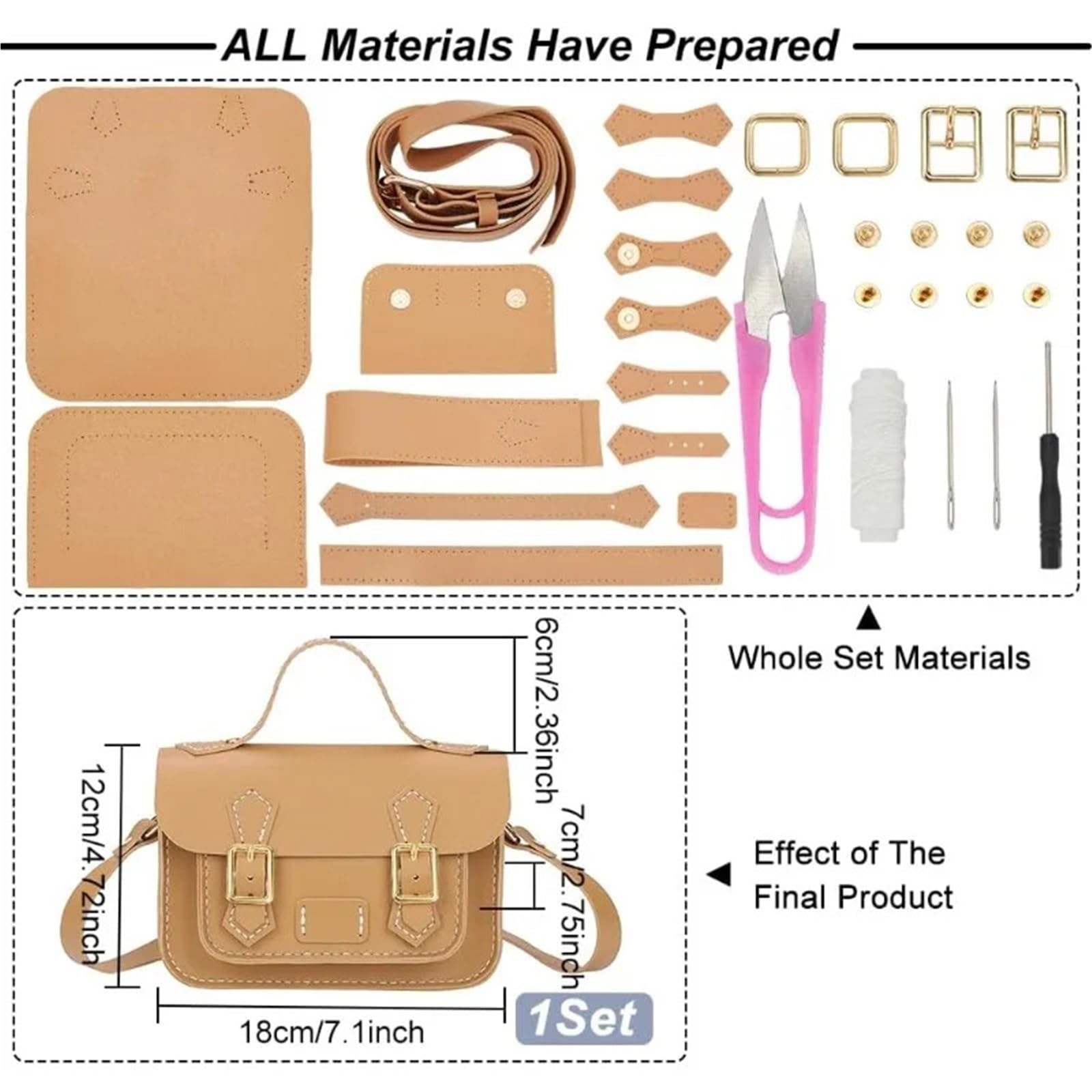 Kit de fabricación de bolsos de bricolaje para hacer bolsas cruzadas, juego de costura de hombro de piel sintética con instrucciones (idioma español no garantizado) hecho a mano
