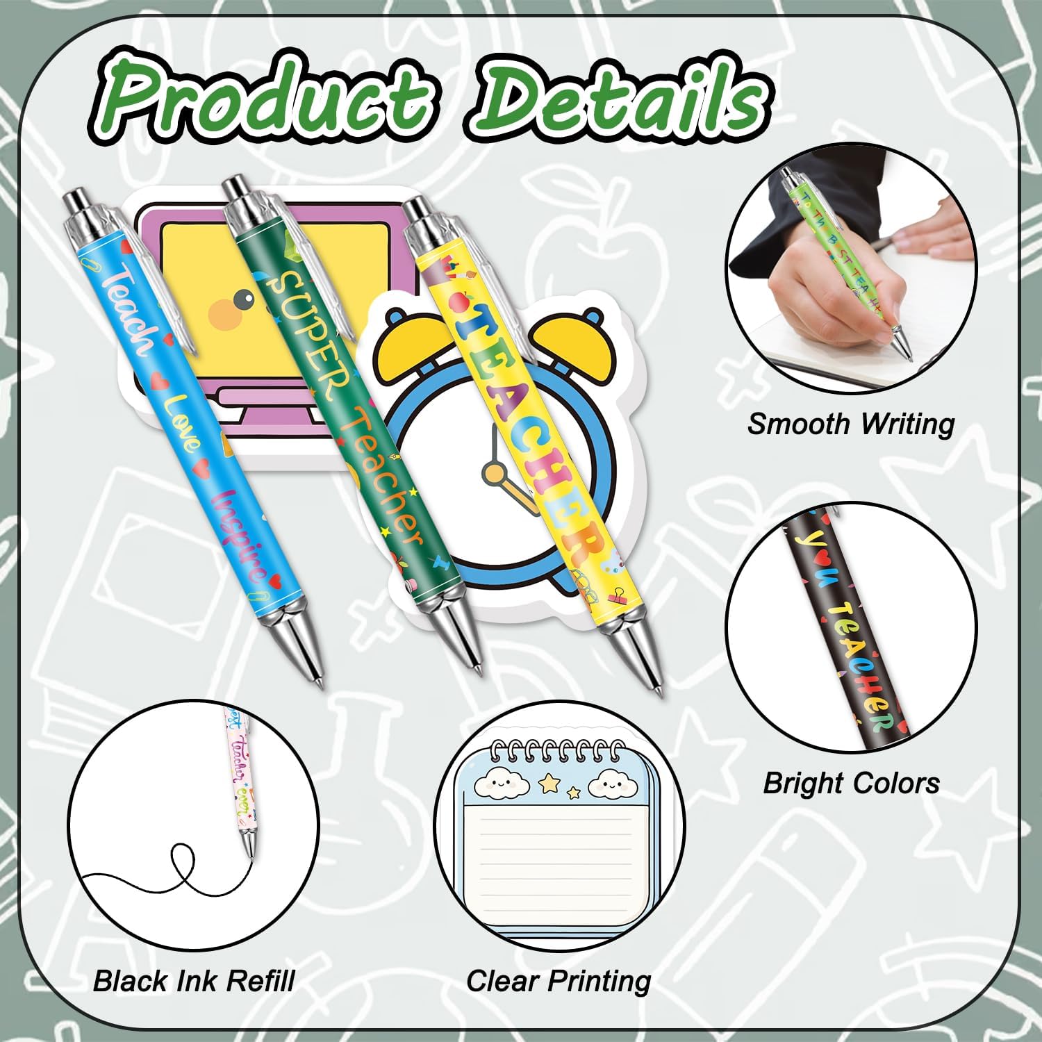 Teacher Appreciation Gift Pens with Sticky Notes - 48pcs Thanks Best Teacher Ever Week Black Ballpoint Pens Notepads Bulk, Back to School Writing Stationery Small Cute End of the Year Present image 3