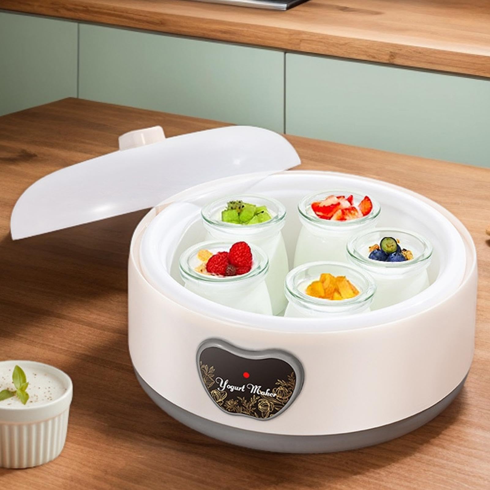 Genérico Yogurtera, Yogurtera Probiótica de 1.2 L con Tapa, Recipientes para Yogur hogar, Incubadora de Yogur Casera con 5 Frascos de Vidrio