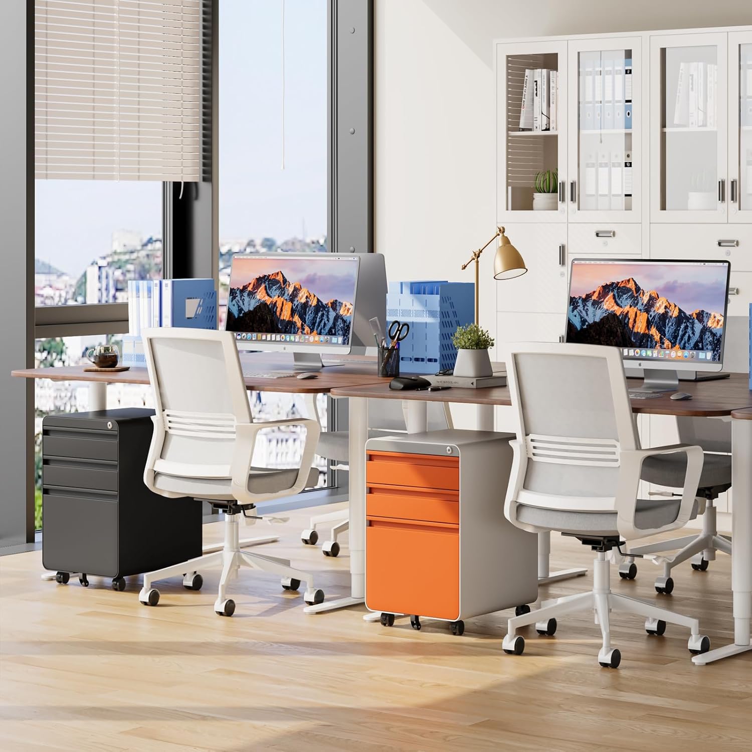 Dripex 3 Drawer File Cabinet, Mobile Under Desk Storage File Cabinet with Lock on Wheels, Letter/Legal Size, Fully Assembled, Vertical Metal Rolling Filing Cabinets for Home Office (Orange+White)