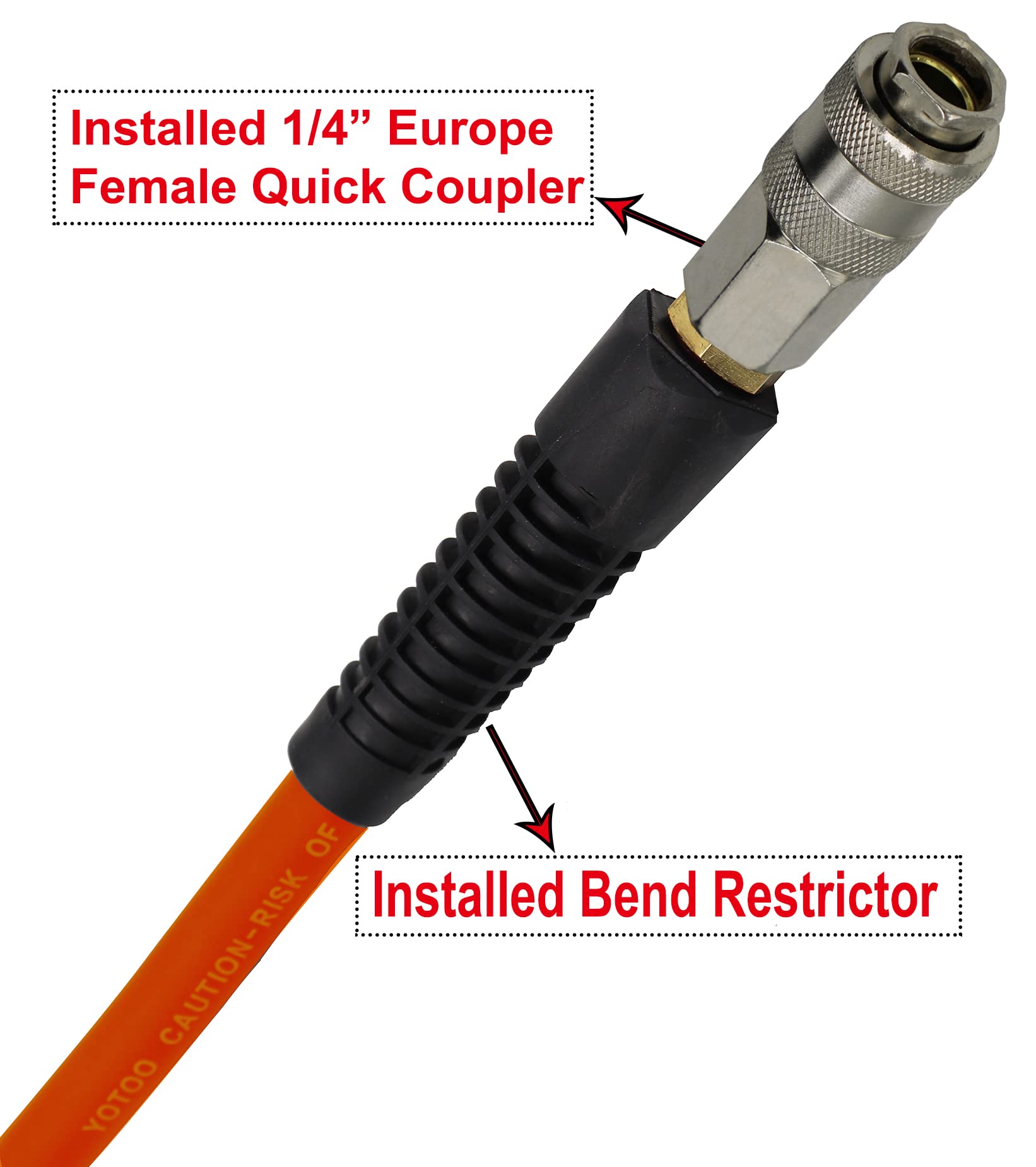 YOTOO Air Compressor Hose, Polyurethane Recoil Air Hose 10m Long 6mm ID x 9.5mm OD 450 PSI with Bend Restrictor - Image 3