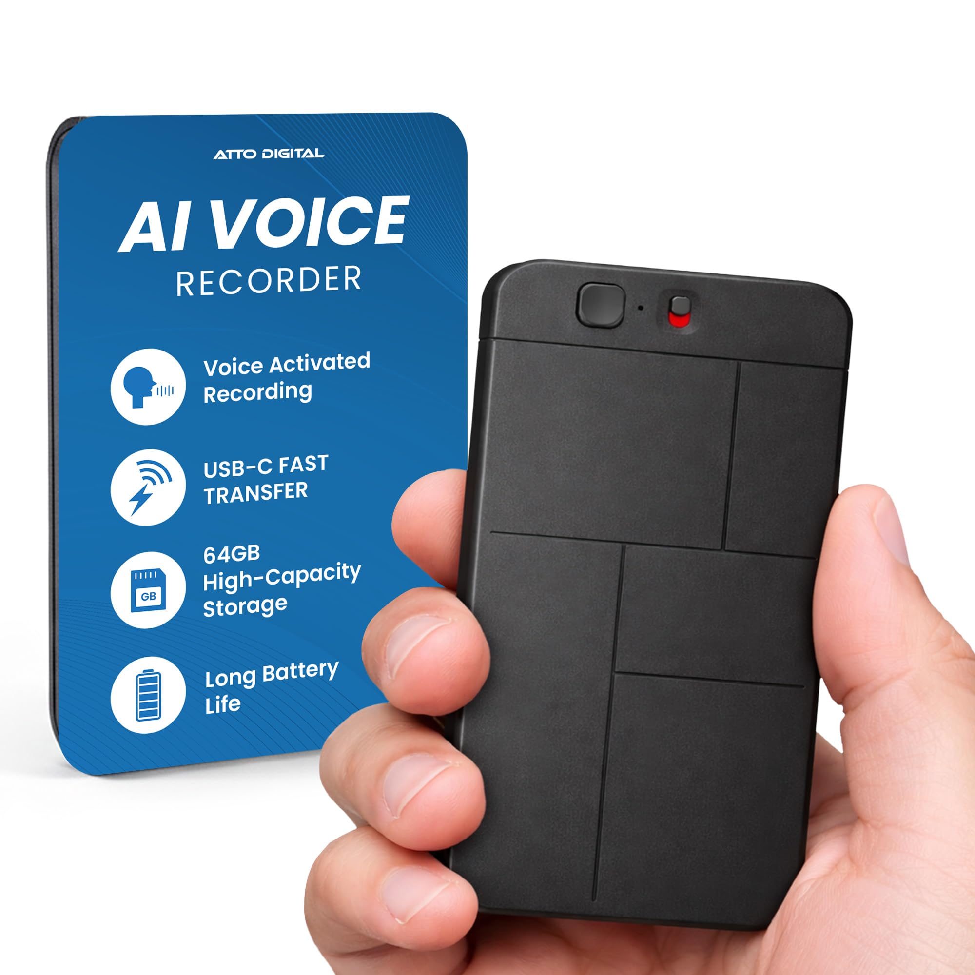 AI-Powered Voice Recorder Atto Note – Ultra-Slim 0.12" Credit Card Size, 30-Hour Battery, Aluminum Case – Smart Audio Recording for Business, Medical, Seminars & Classes - 64Gb Memory-image-3