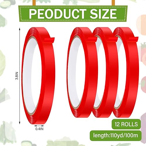 Miniatura 2 de Outus Paquete de 12 cintas selladoras de bolsas de 3/8 pulgadas x 110 yardas, cinta de sellado de bolsas de polietileno roja para envasado, sellado
