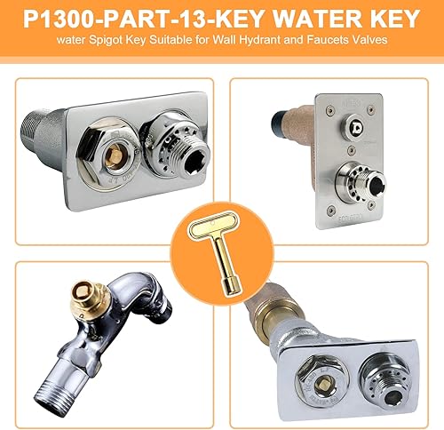 Miniatura 5 de P1300-PART-13-KEY Llave de boca de actualización para llave de grifo de agua ZURN para válvulas de hidrante y grifos de pared (cobre brillante)